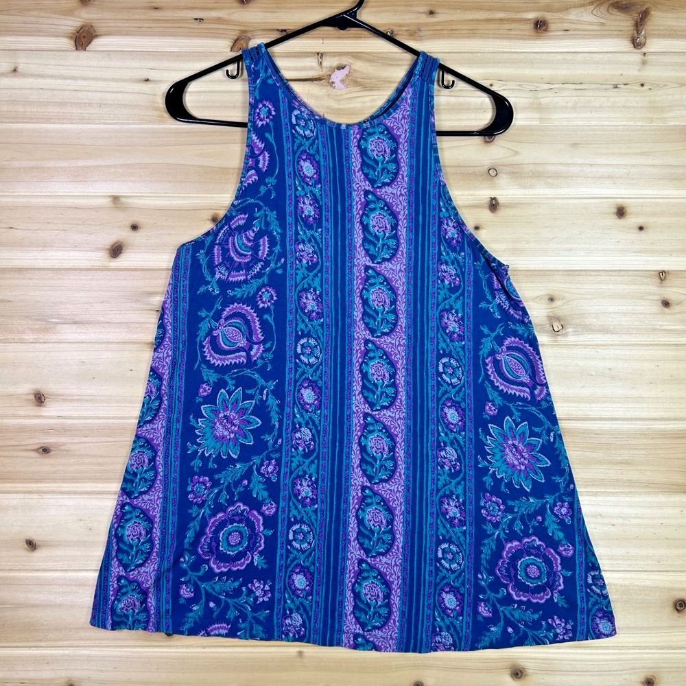 Anthropologie Tank Top Womens Small Blue Floral Crochet Back Sleeveless Shirt